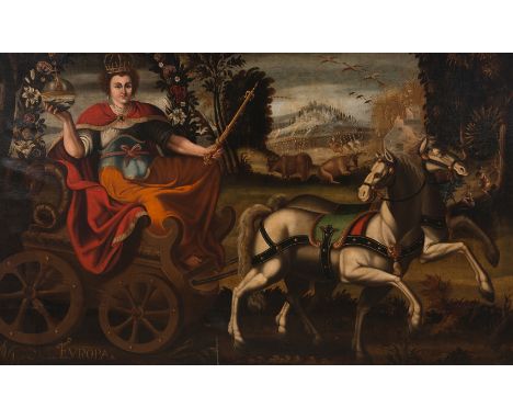Leonardo Flores (La Paz, Bolivia, p. m. s. XVII – finales s. XVII - principios s. XVIII)"Alegoría de Europa"Óleo sobre tela.1