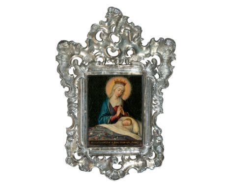 Attributed to Angelino Medoro (Rome, circa 1565 - Seville, 1632)"Our Lady of Silence"&nbsp;Oil on copper.&nbsp;With a chased 