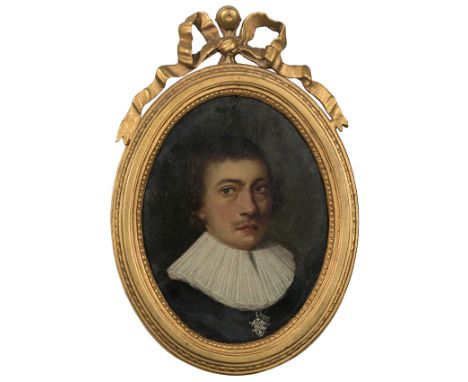 Spanish or Flemish School. 17th. century.Oil on copper miniature. With gilded&nbsp;bronze frame from 19th century.12,2 x 9,6 