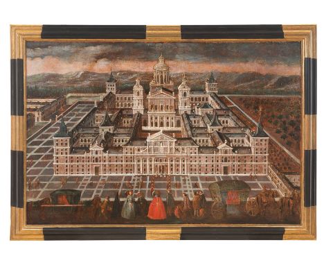 Madrid School. 17th century."View of El Escorial"Oil on canvas.108 x 160&nbsp;cm.Spectacular painting of an architectural vie