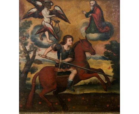 Viceregal School. Cuzco. Peru. 17th Century."Isaiah's vision"Oil on canvas. Relined.203,5 x 180 cm.&nbsp;Symbolic and apocaly