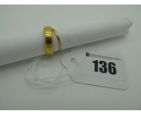 A 22ct Gold Plain Wedding Band, (finger sizeQ), another similar narrow band (finger size K½), (total weight 4 grams).