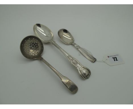A W&amp;S Sorenson Danish Lotus Pattern Caddy Spoon, 11.6cm long; a hallmarked silver Kings pattern spoon (handle double stru