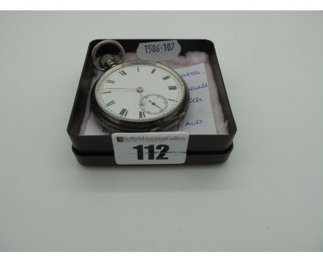 A Hallmarked Silver Cased Openface Pocketwatch, the unsigned dial with black Roman numerals and seconds subsidiary dial, with