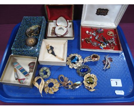 A Rolled Gold Claw Set Ring, Two Lockets, stamped "9ct BK&amp;FT", including fine chain, stamped "9ct" and a child's bangle; 