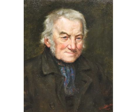 Lucy A Stratten (fl. 1890-1912)Portrait of a man in a tartan scarf, Signed and dated 1890, oil on canvas, 52cm by 42cm 