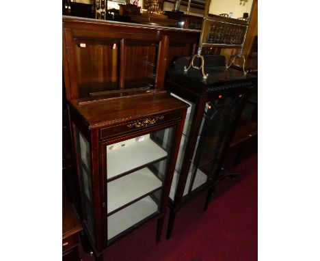 An early 20th century mahogany double door glazed china display cabinet, width 121cm, together with two Edwardian single door