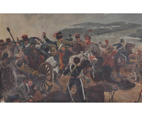 After Richard Caton Woodville (1856-1927), The Charge of the Light Brigade, oil on canvas, 76 x 120cm.