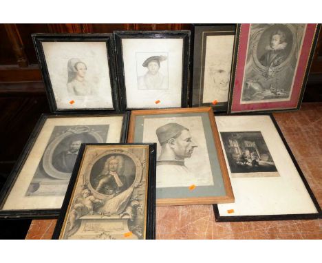 After Hans Holbein - Pair of portrait prints; together with other 18th century and later engravings etc