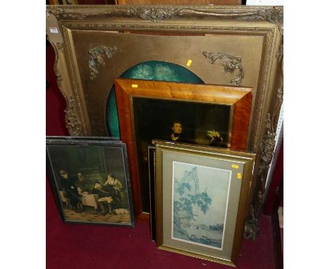 A Victorian style reverse print on glass; together with numerous other prints to include portrait engravings etc 