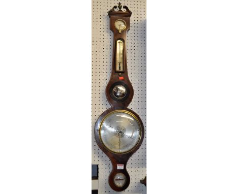 An early 19th century mahogany four dial wheel barometer, the lower scale signed L Solcha, Hull, height 97.5cm