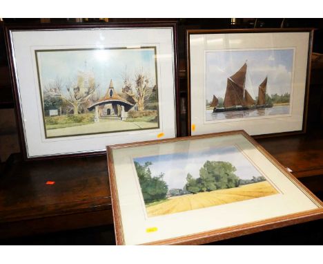 G G Tate - High tide, Moulton, watercolour wash, 22 x 37cm; Paul Franks - Essex landscape, watercolour, signed lower left; tw