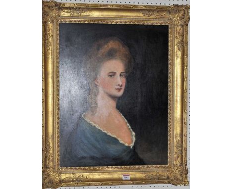 20th Century school bust portrait of a young woman in the early 19th century style, oil on artists board, 60x46cm