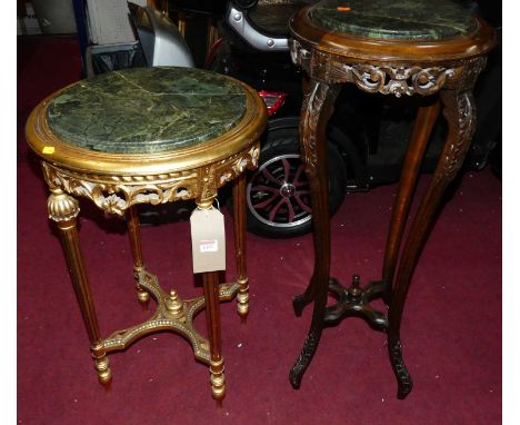 A French style floral gilt decorated circular occasional table, having a variegated green marble inset top, height 72.5cm, to