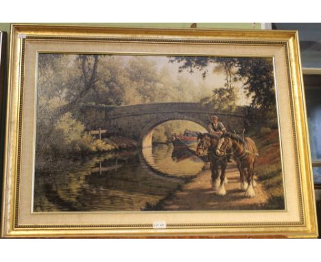 R Moseley - oil on canvas depicting a canal scene / condition is good, 67cm x 92cm  