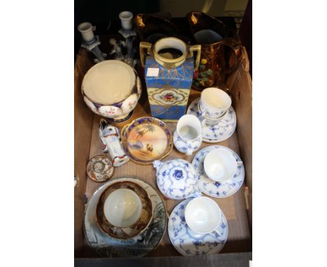 A quantity of Royal Copenhagen porcelain, comprising four cups and saucers, milk jug and covered sugar bowl, some Japanese Sa