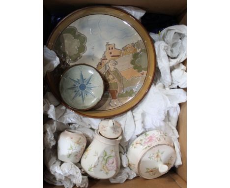 A pottery charger with Huntsman decoration, together with other mixed ceramic wares