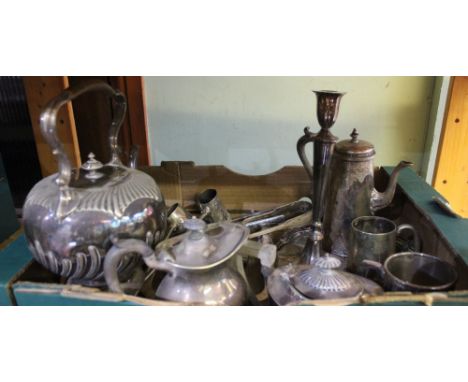A quantity of silver plated wares, includes; coffee pot, teapot, candlestick, etc.