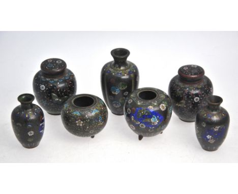 Seven small cloisonne enamel vases, the tallest 12 cm high, Meiji Period (7) Condition Report Please note that this is a grou
