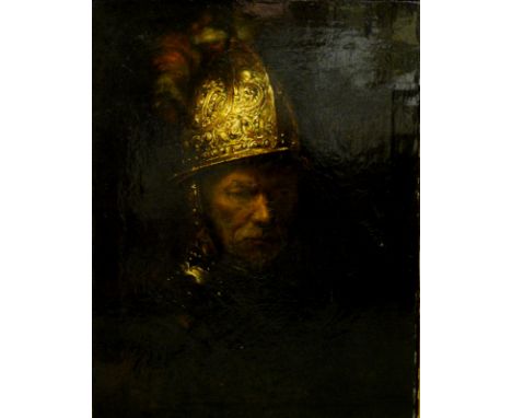 Follower of Rembrandt - 'The Man with the Golden Helmet', circa 18th century, oil on canvas, 68 x 52 cmProv: HSH Prince Donat