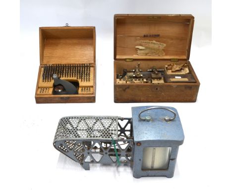 A quantity of watchmaker's tools in two boxes to/w a Cassella thermograph