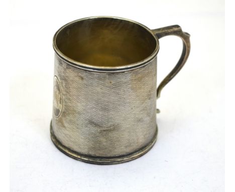 A Christening mug of tapering cylindrical form with engine-turned decoration, Ollivant & Botsford, London 1927, 3.9 oz, 6.5 c