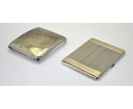 An Art Deco engine-turned silver cigarette case, Goldsmiths & Silversmiths Co Ltd, Birmingham 1945, to/w a silver hip-pocket 