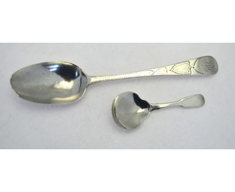 A George IV fiddle pattern caddy spoon, Richard Britton, London 1821, to/w a George III bright-cut table spoon, Samuel Davenp