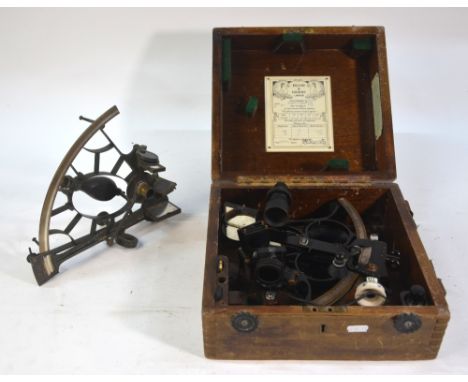 A Kelvin & Hughes Britannia series sextant with silvered scale and battery-operated night-light, 1957, in original case to/w 