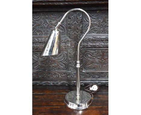 An electroplated adjustable desk lamp with conical shade, 57 cm