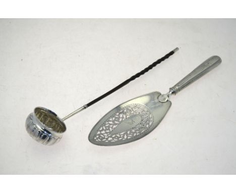 A George III silver fish slice, with engraved and pierced blade, William Plummer, London 1789, on associated and contemporary