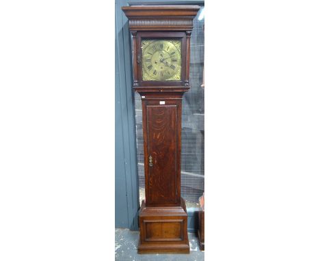 W Parks, W Hampton (Wolverhampton), an 18th century oak 8-day longcase clock, the square brass dial with subsidiary seconds a