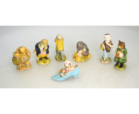 Seven Beswick Beatrix Potter figures - BP3b - Sir Isaac Newton and The old woman who lived in a shoe; BP3c - Simpkin; Tommy B