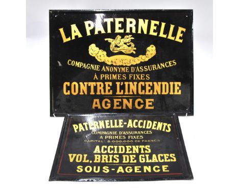 Two vintage French enamel advertising signs for Paternelle Insurance, 41 x 55 cm and 43 x 33 cm (2)
