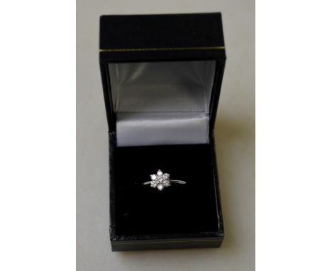 A seven-stone brilliant cut diamond set cluster ring in 9ct white gold setting Condition Report Size M