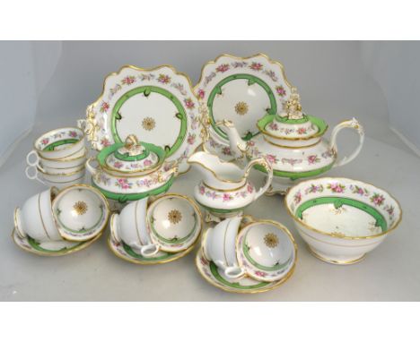 Ridgway 'Union Wreath' part tea service, mid 19th century, pattern 2/7018 comprising teapot and cover, sucrier and cover, bow