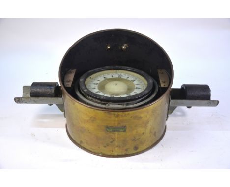 A Swedish Ablyth ship's compass on gimbals in 34 cm diam copper cowling with side brackets, by C M Hammar of Goteborg
