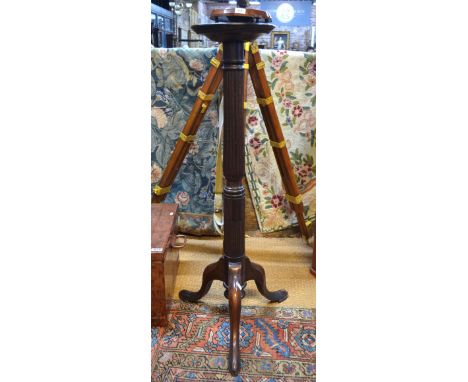 A 19th century mahogany tripod jardiniere stand 102 cm high x 25 cm diam
