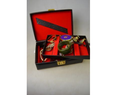 Two jewel boxes including a quantity of fashion quartz wristwatches including Rotary, Stratton compact, bangle, beads etc
