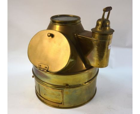 A large copper binnacle compass cover with spirit lamp, Sestrel Clinometer a/f 39 cm diam x 54 cm high