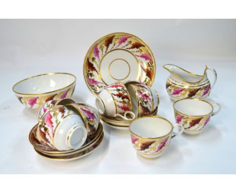 A Worcester Barr Flight & Barr period part tea service, circa 1807-13, painted with alternating pink and brown leaves and gil