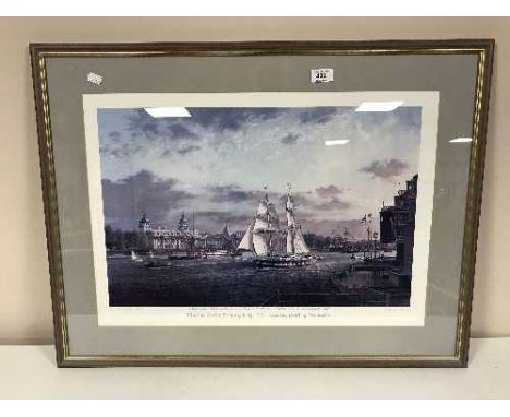 A framed print -Sea Cadet training brig T. S. Royalist passing Greenwich 