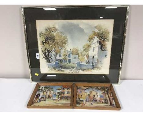 Assorted pictures and prints - watercolour of Halpen, signed Graham Bosworth print, John Henderson oil on board etc 