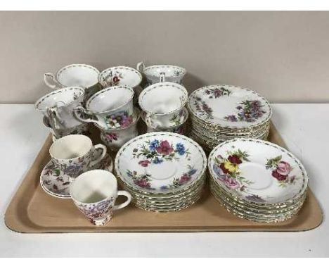 A tray of thirty six pieces of Royal Albert tea china and pair of Empire china cups and saucers 