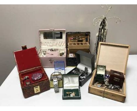 A tray of costume jewellery, Rotary wrist watch box, etc 