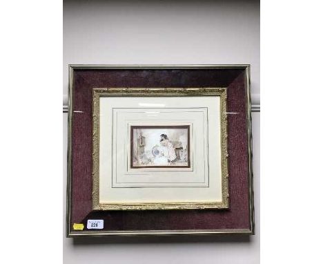 A gilt framed watercolour by R. Ryan and two Sir Russell Flint prints 