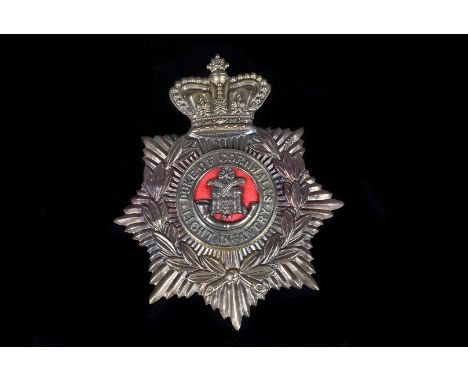 The Duke of Cornwall's Light Infantry, a Victorian helmet plate, circa 1881-89, the brass plate with 'Duke of Cornwall's Ligh