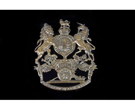 Royal Artillery, a King's Crown Royal Artillery Helmet plate, with 'Quo Fas Et Gloria Ducunt' scroll to bottom, with three lo