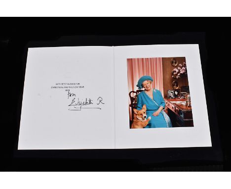 HM Queen Elizabeth The Queen Mother signed Christmas card 1993, signed in thick black ink, 'from Elizabeth R', with mounted c