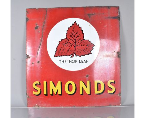 A vintage enamel Simonds sign, with traditional maple leaf design to the front, 85cm x 90cm, AF